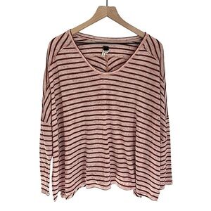 We The Free Free People Pandora’s Box Oversize Stripe Long Sleeve Top Pink Small